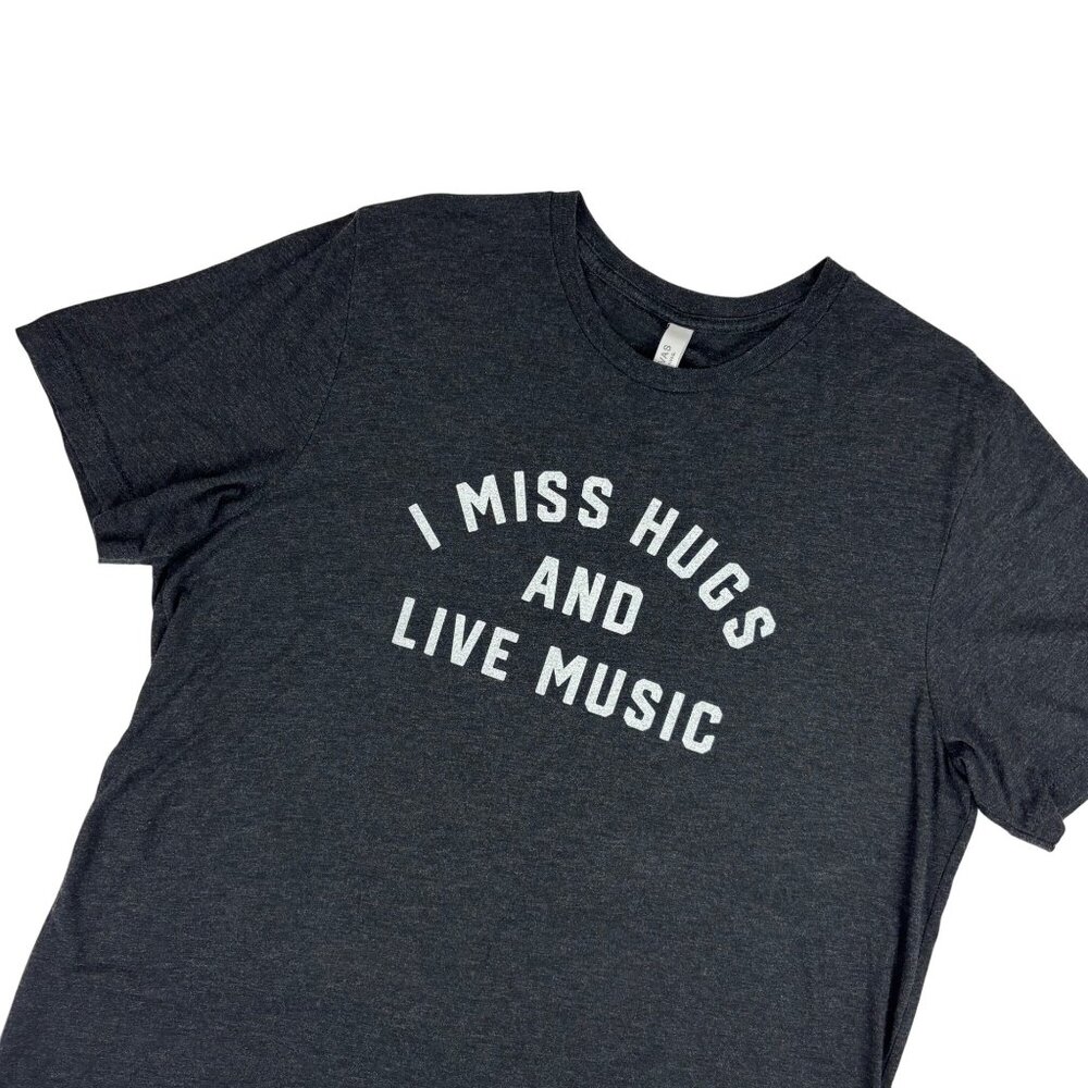 I Miss Hugs And Live Music Tee Mens Size 2XL Charcoal Gray Heathered Shirt - Picture 5 of 8